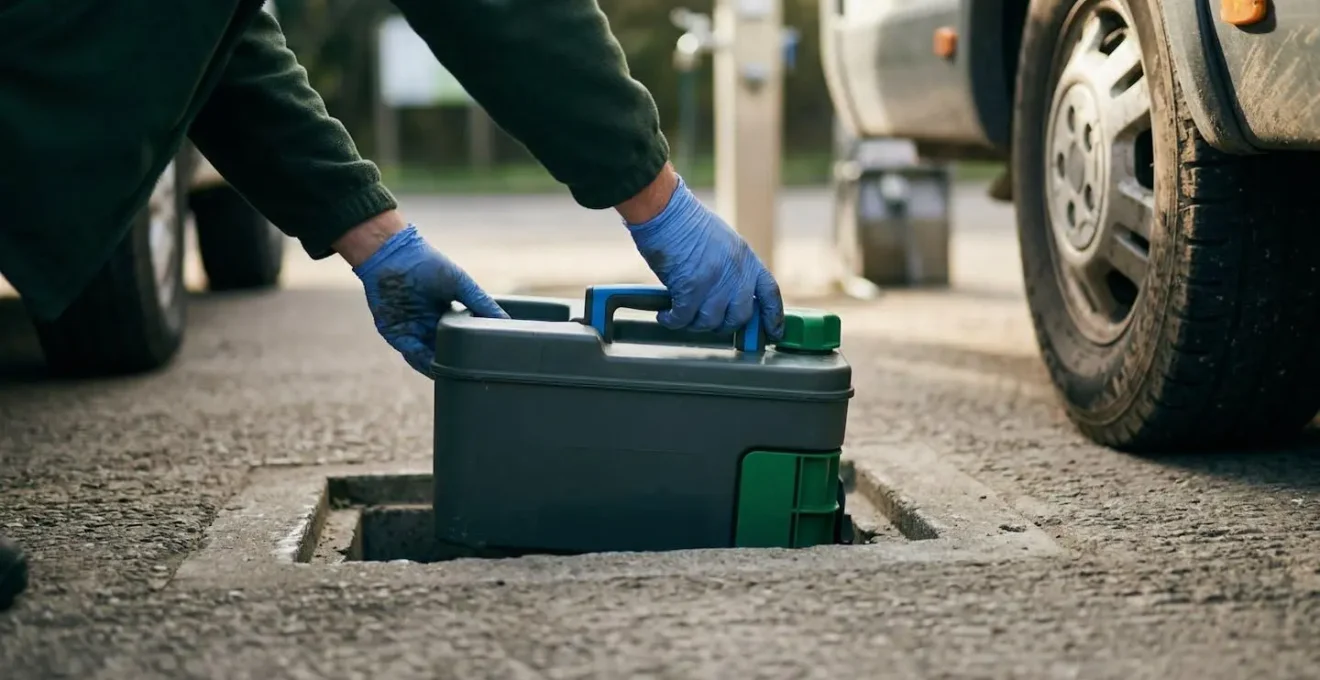 Vista ravvicinata di una cassetta WC per camper durante lo scarico