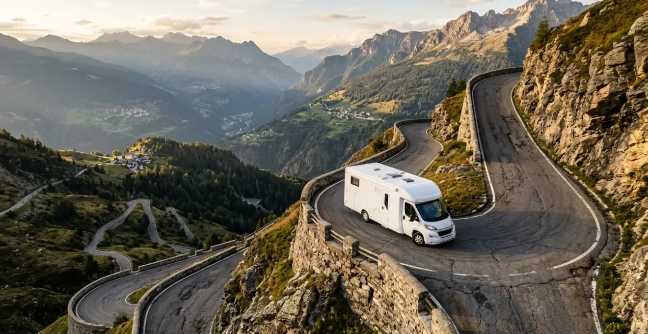 Motorhome oltre 7 metri su strada stretta di montagna con tornanti in Italia