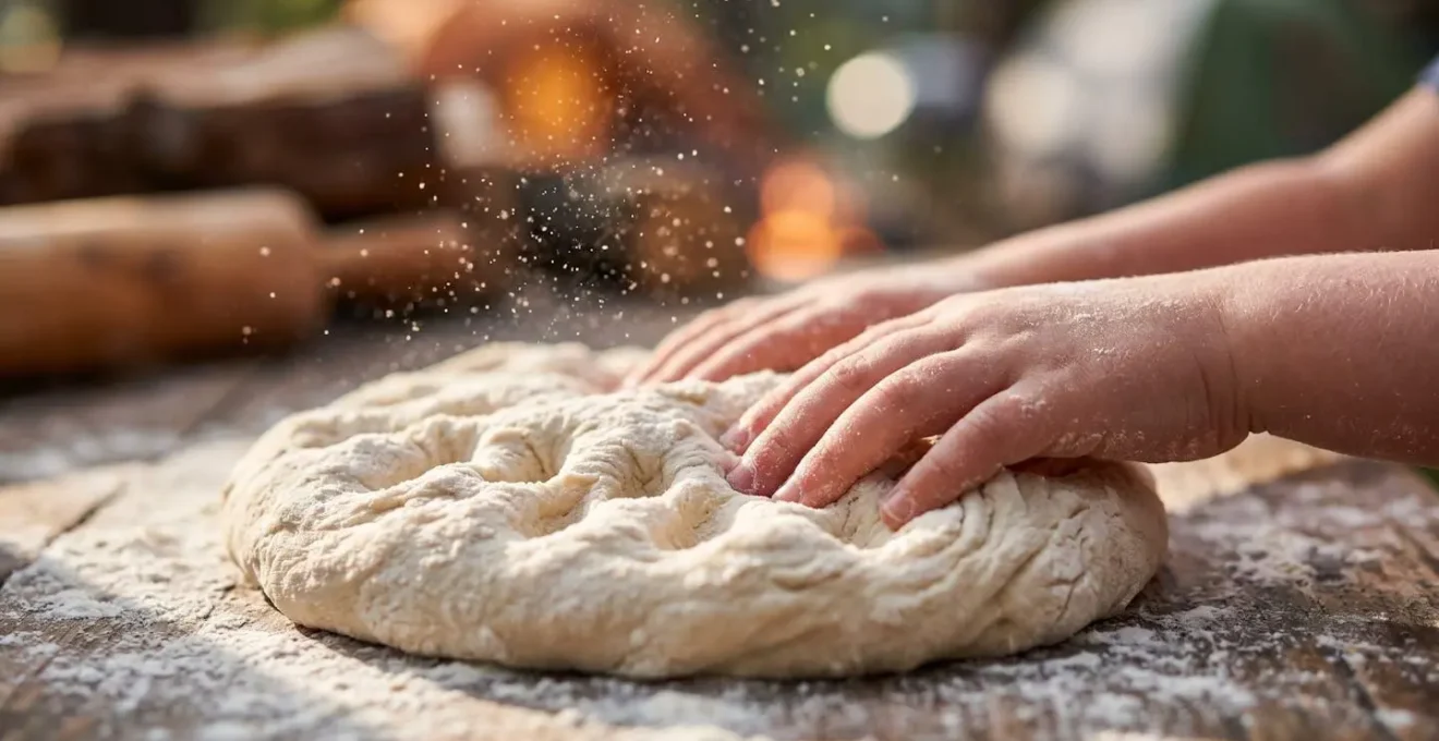 Bambino che impasta la pizza seguendo le missioni progressive adatte alla sua età