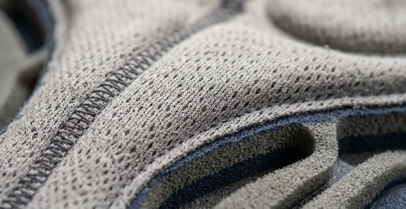 Dettaglio macro del fondello tecnico dei pantaloncini da ciclismo