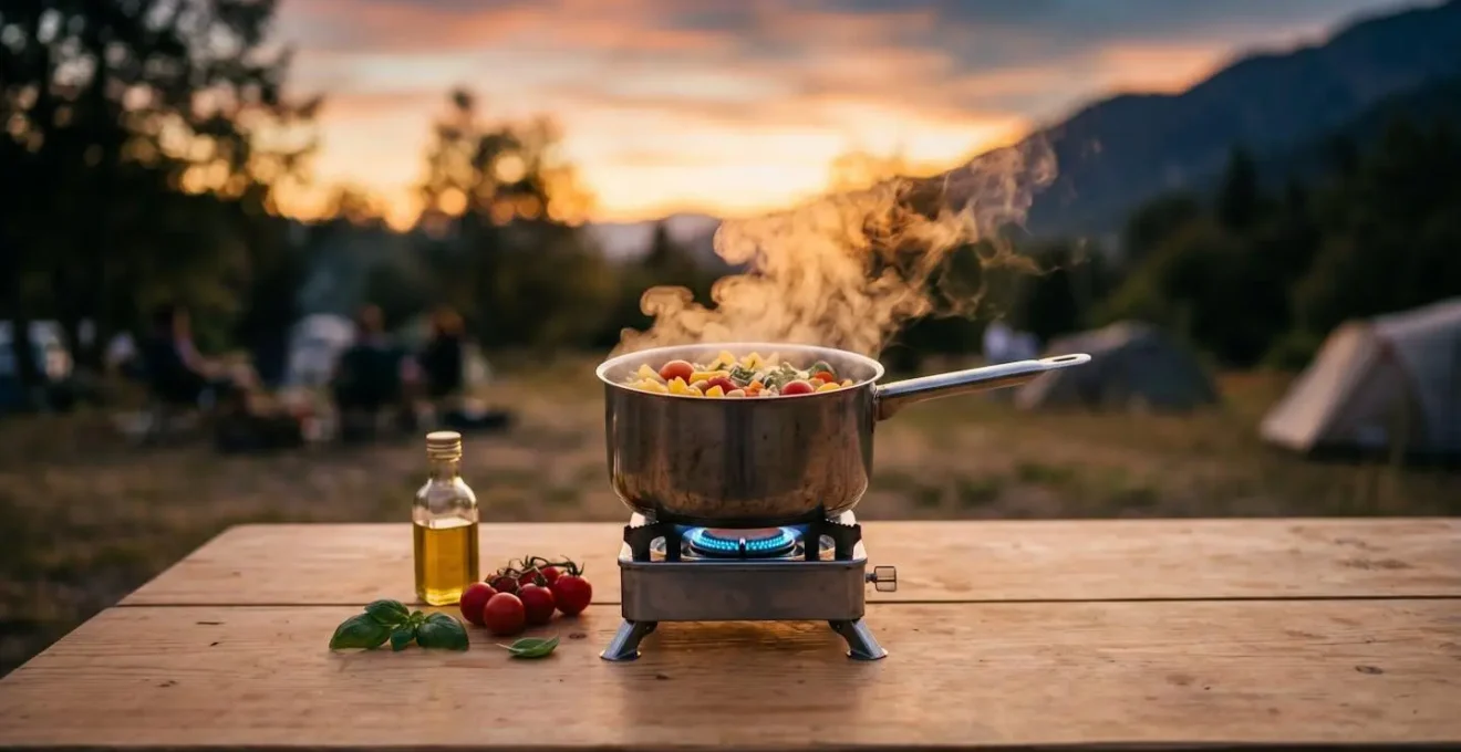 Preparazione di pasta veloce con una sola pentola su fornello da camping