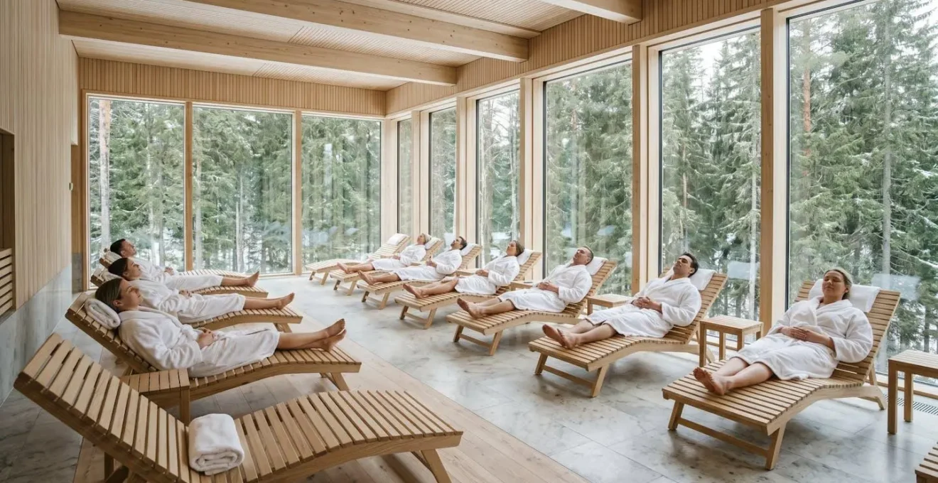 Area relax spa con ospiti in accappatoio